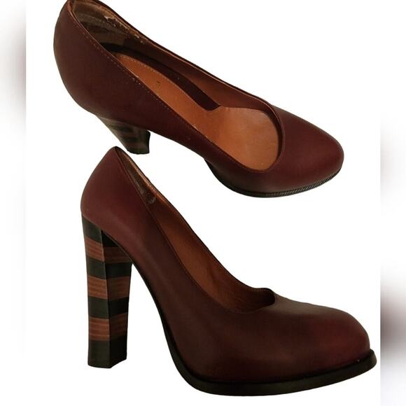 FENDI BLOCK HEEL BROWN LEATHER HEELS SIZE 37 6.5 - Picture 1 of 11
